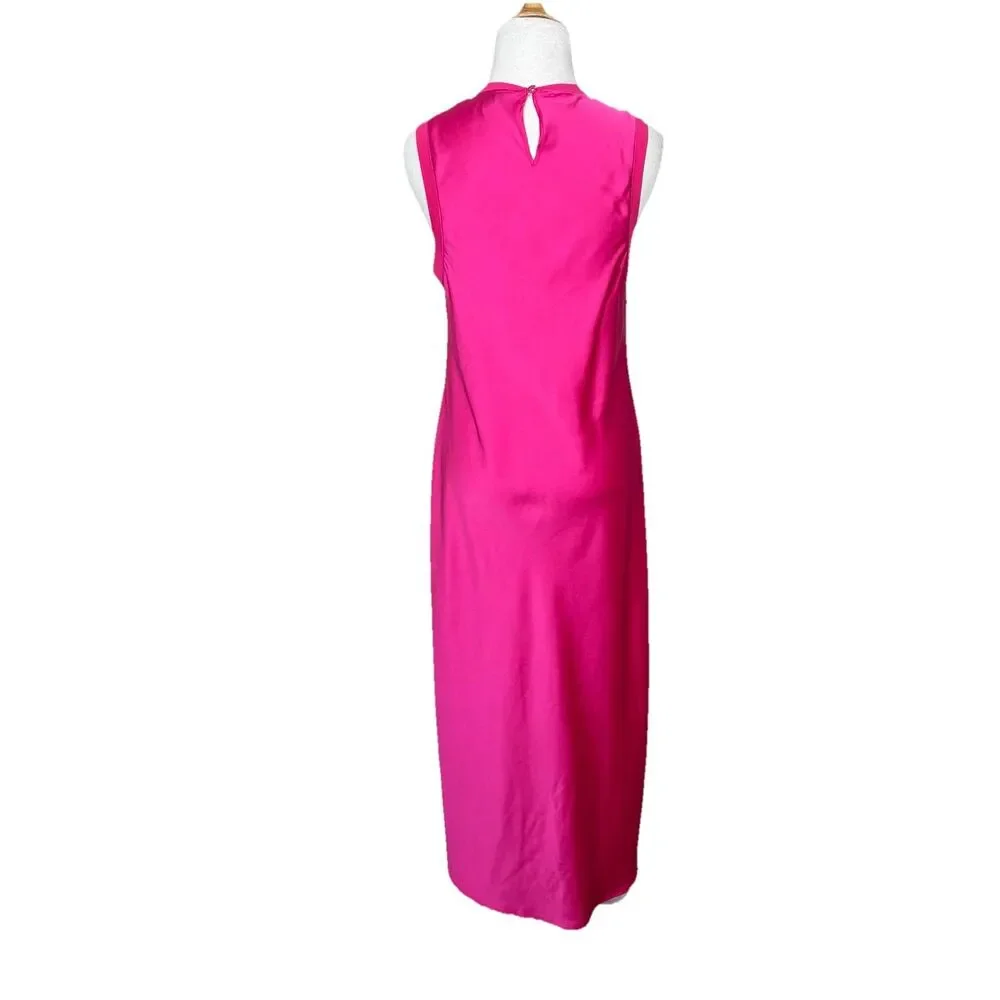 Scoop Crew Neck Satin Midi Tank Dress Classic Fit Bright Pink Size Medium 8-10